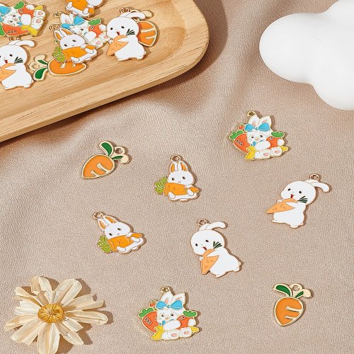 16개 합금 에나멜 펜던트 에폭펜던트 당근을 토끼 펜던트 참장식 공예용 DIY 부자재 연한 금색 25~34x16.5~24x1~1.5mm, 16개, 혼합색