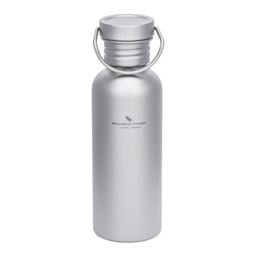 Boundless Voyage 순수 티타늄 물병 600ml 초경량 캠핑 워터보틀 와이드 마우스 누수 방지 휴대용 아웃도어 보틀 파우치 포함, 1개, 티타늄 실버