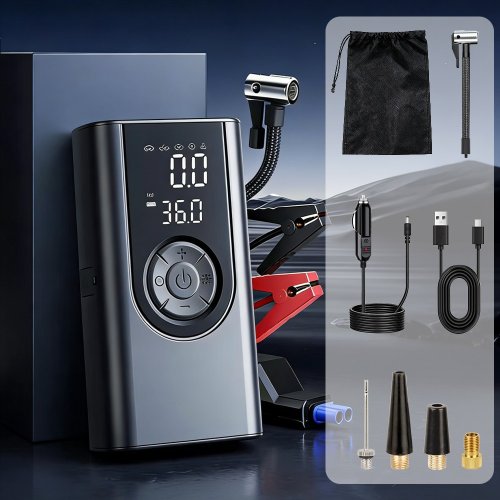 VERVEO 타이어 공기압 주입기 6000mAh 다용도 공기 주입기 자동차 자전거 오토바이 농구공 휴대용무선 전동 에어펌프, 블랙, 1개