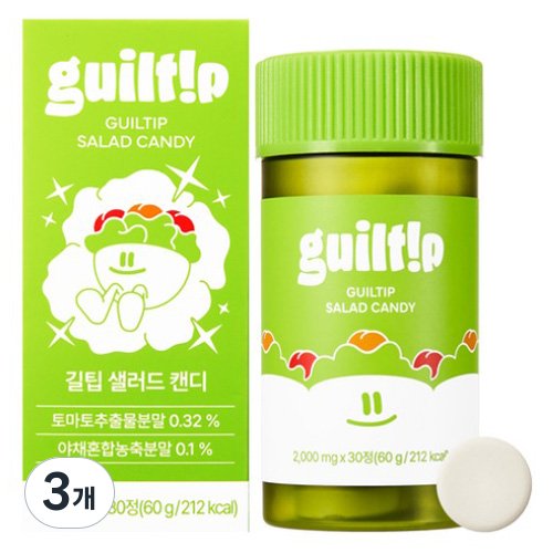 길팁 샐러드캔디 토마토 분말 식이섬유 츄어블 캔디, 3박스, 30정