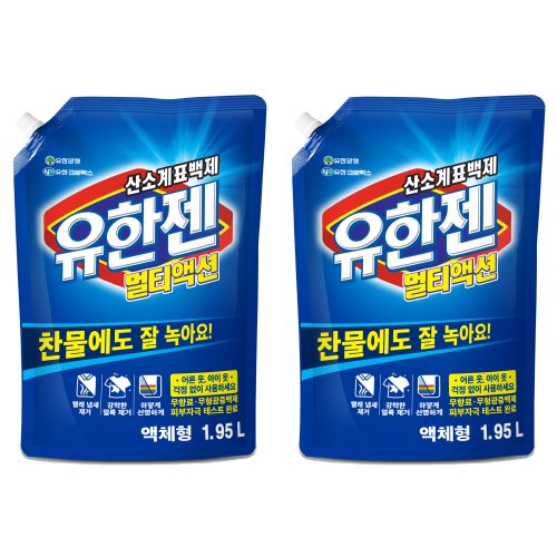 유한젠 멀티액션 액체형 표백제 리필, 1.95L, 1개