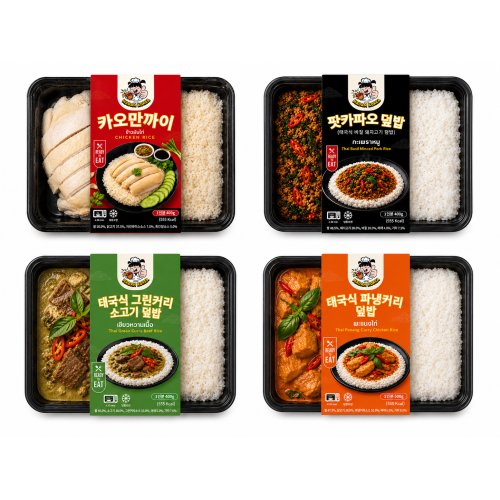 태국식 도시락 4종 세트 카오만까이400g+팟카파오덮밥400g+그린커리소고기덮밥500g+파냉커리치킨덮밥500g MADAM KOREA, 4개, 1.8kg