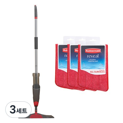 러버메이드 리빌 스프레이맙 밀대청소기 + 청소물통 + 극세사패드 3p, 1세트, 410 x 135 x 1280 mm
