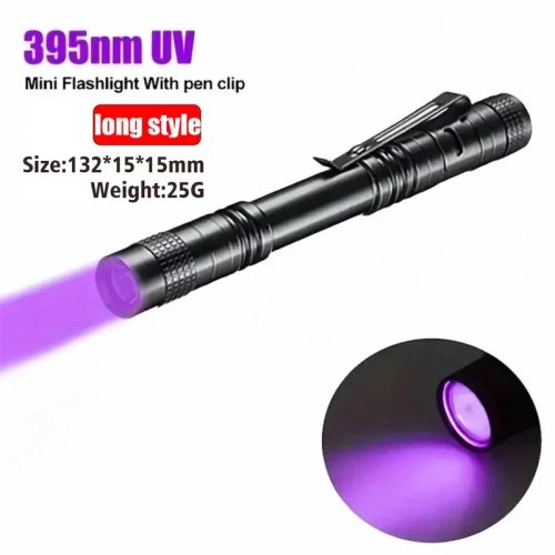 395nm UV 손전등 펜 클립이있는 자외선 휴대용 바이올렛 라이트 애완 동물 소변 전갈 감지기 램프 사용 AAA 배터리
