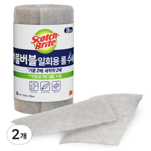 스카치브라이트 3M 버블버블 일회용 롤 수세미, 28개입, 2개