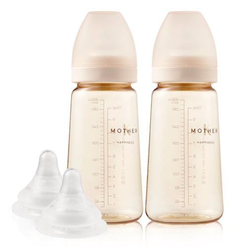 마더케이 베이직 PPSU 무꼭지 젖병 2p + 3단계 젖꼭지 2p, 크림, 280ml, 1세트