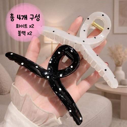 도이차 강력고정 가벼운 올림머리 도트 헤어집게핀 4p