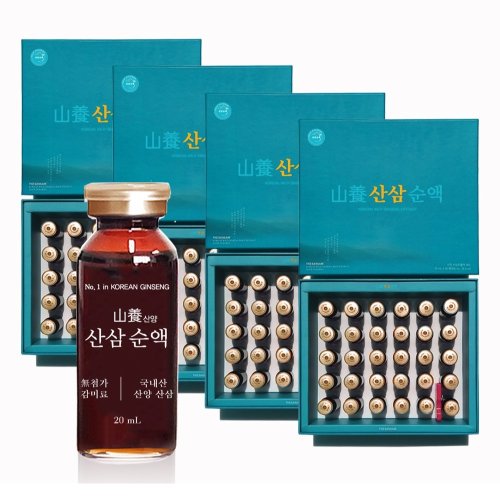 산삼순액 4박스(120병) 진세노사이드 Rb2 Re Rg3 의 합 14 mg (1병당) 산양 산삼추출액 항상성 활력 활기 기력 [원산지: 국산(강원도)], 1세트, 2.4L