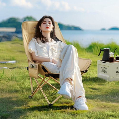 AORAN 아웃도어 릴렉스 접이식 캠핑 의자, 검은색, 2개