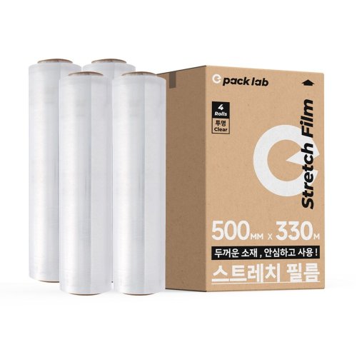 epacklab 투명 스트레치필름 18mic 50cm x 330m 산업용 포장필름 강력인장 팔레트 랩핑용, 1박스, 4 롤