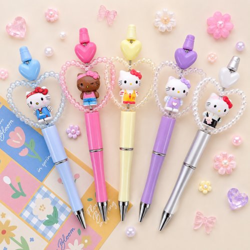 볼펜 꾸미기 세트 귀여운 캐릭터 고양이 볼꾸 볼펜 꾸미기 DIY 동대문볼꾸 비즈 재료 볼펜만들기 세트 학생 선물 핫템 어린이날 선물 볼꾸, 1팩, 3