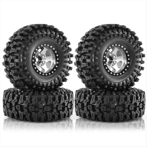 4pcs 120mm 1.9 인치 금속 비드 록 휠 림 고무 타이어 세트 1/10 RC 크롤러 자동차 TRX4 D90 D110 축 SCX10과 호환용