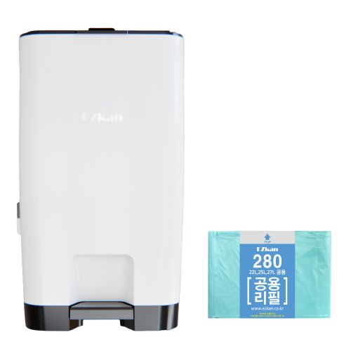 이지캔 종량제봉투 호환 투톤 기저귀 쓰레기통 + 리필 롤 280 세트, 투톤화이트, 27L