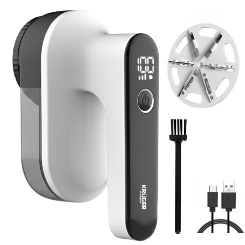크루거 세탁소용 6중 충전식 대용량 LED 보풀제거기, 프리미엄 화이트블랙, KRLR-1329