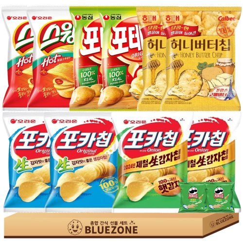 [블루존] 감자과자 세트 포카칩(오리지널2+어니언맛2)+스윙칩2+포테토칩2+허니버터칩2), 50g, 1개