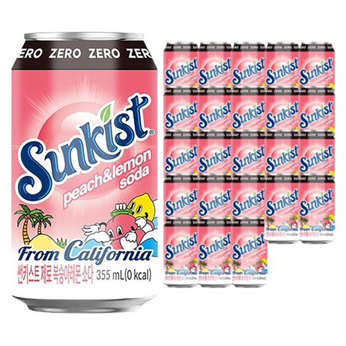 썬키스트 제로 복숭아레몬 소다, 355ml, 24개