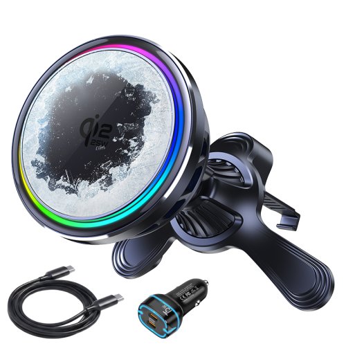 아이시(isee) Qi2 25W 맥세이프 냉각 쿨링 차량용 아이스맥 초고속 무선충전기+75W 시거잭+C to C케이블, 블랙, qi2 25w