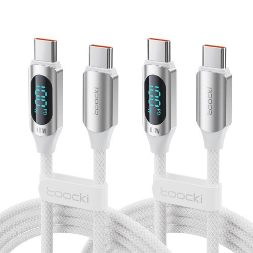 TOOCKI 알루미늄 합금으로 디스플레이 C-C 100w 고속 충전케이블, 2m, 블랙, 2개